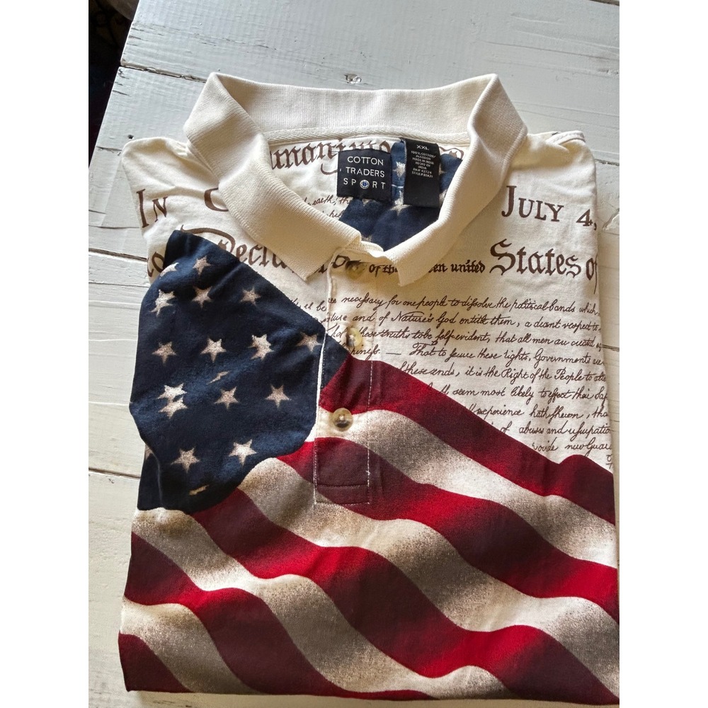 Cotton‎ Traders Mens XXL Declaration of Independence American Flag Polo Shirt